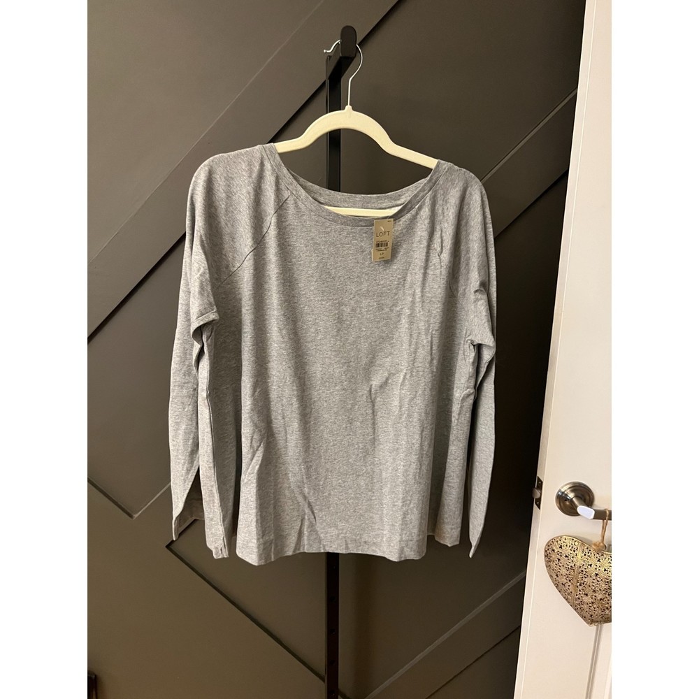 LOFT Petite Split Back Mixed Media Top L